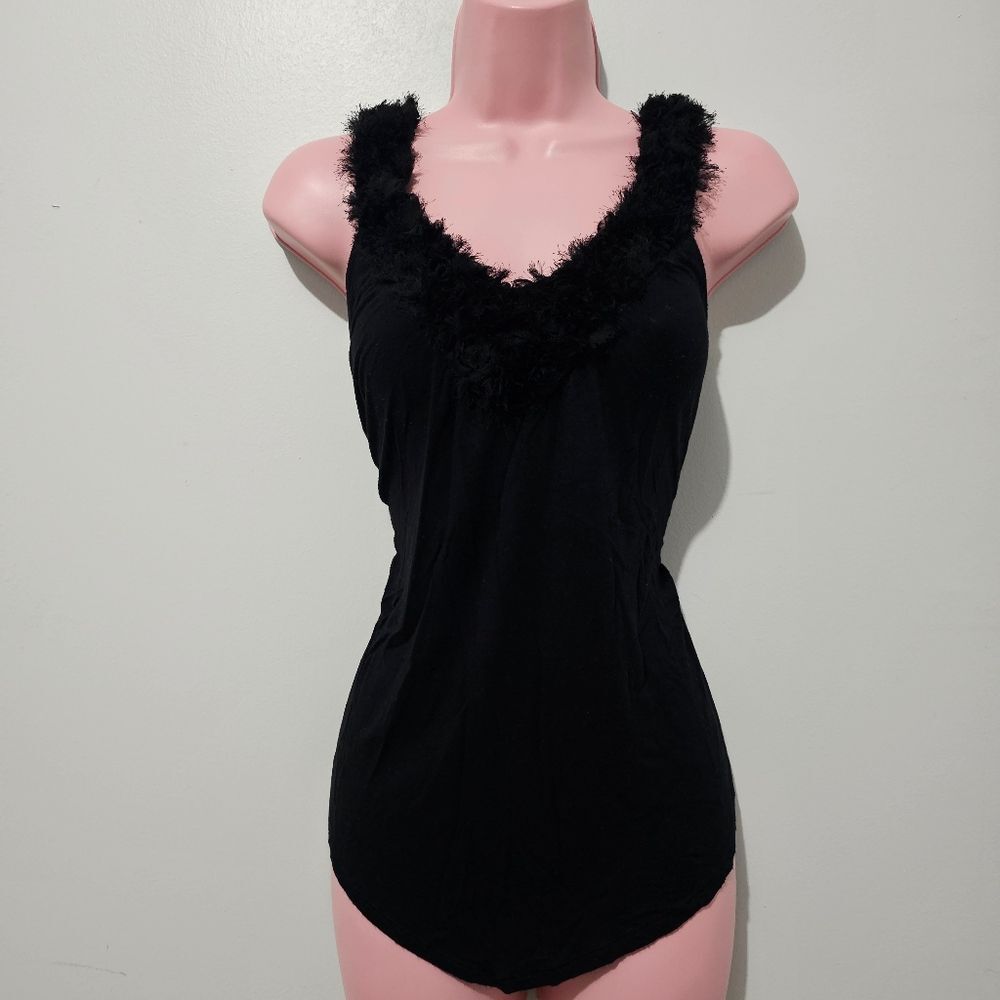 Vintage Y2K - DIF - Tank Top Ruching V Neckline Detail - Size M - Black